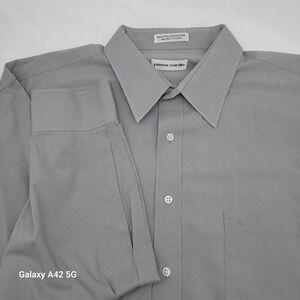 Pierre Cardin Men Gray Long Sleeve Button Down Dress Shirt 18 34/35 Cotton Blend